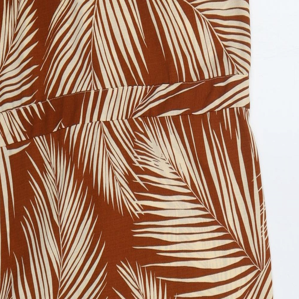 New Look Womens Brown Floral Polyester Shirt Dress Size 8 Collared Button - Leaf Prints