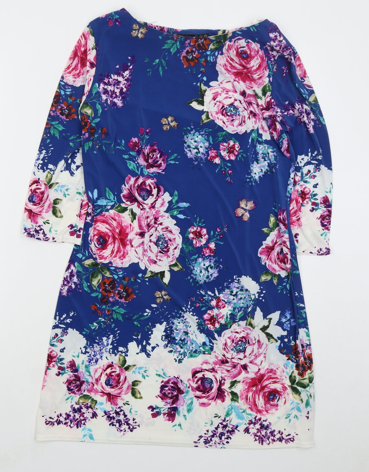 Atmosphere Womens Blue Floral Polyester A-Line Size 14 Boat Neck Pullover