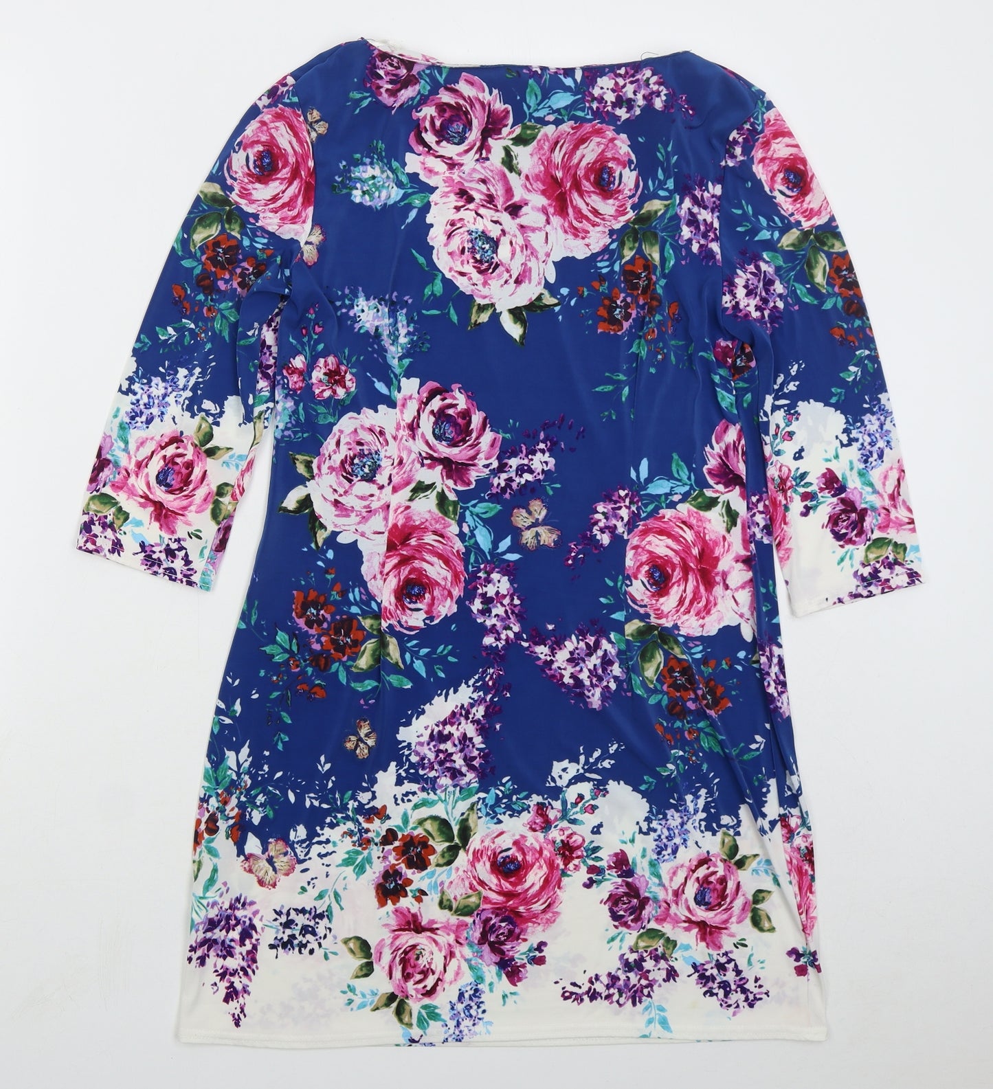 Atmosphere Womens Blue Floral Polyester A-Line Size 14 Boat Neck Pullover