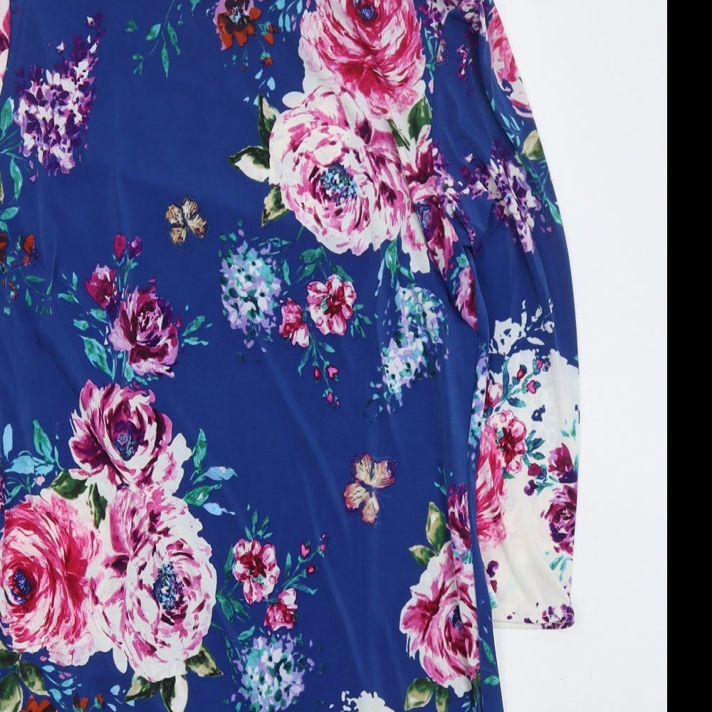 Atmosphere Womens Blue Floral Polyester A-Line Size 14 Boat Neck Pullover