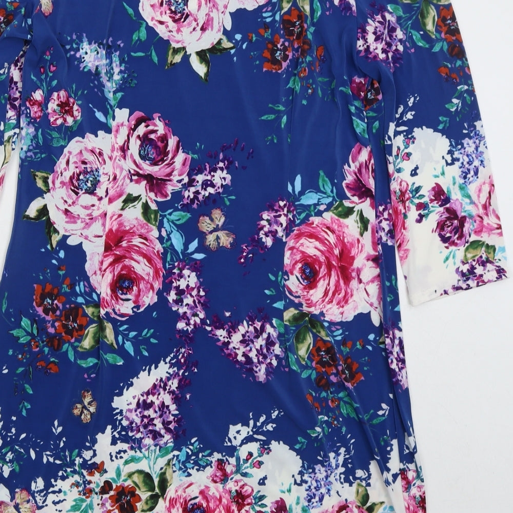 Atmosphere Womens Blue Floral Polyester A-Line Size 14 Boat Neck Pullover
