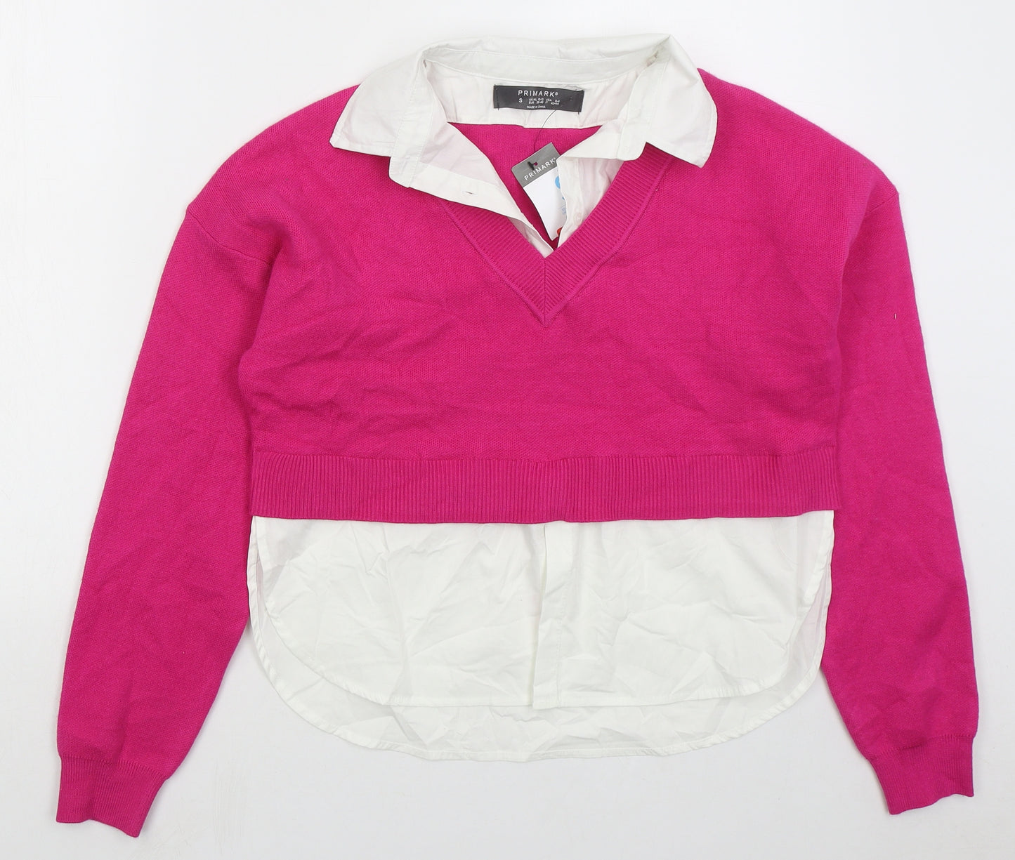Primark Womens Pink Collared Cotton Pullover Jumper Size S