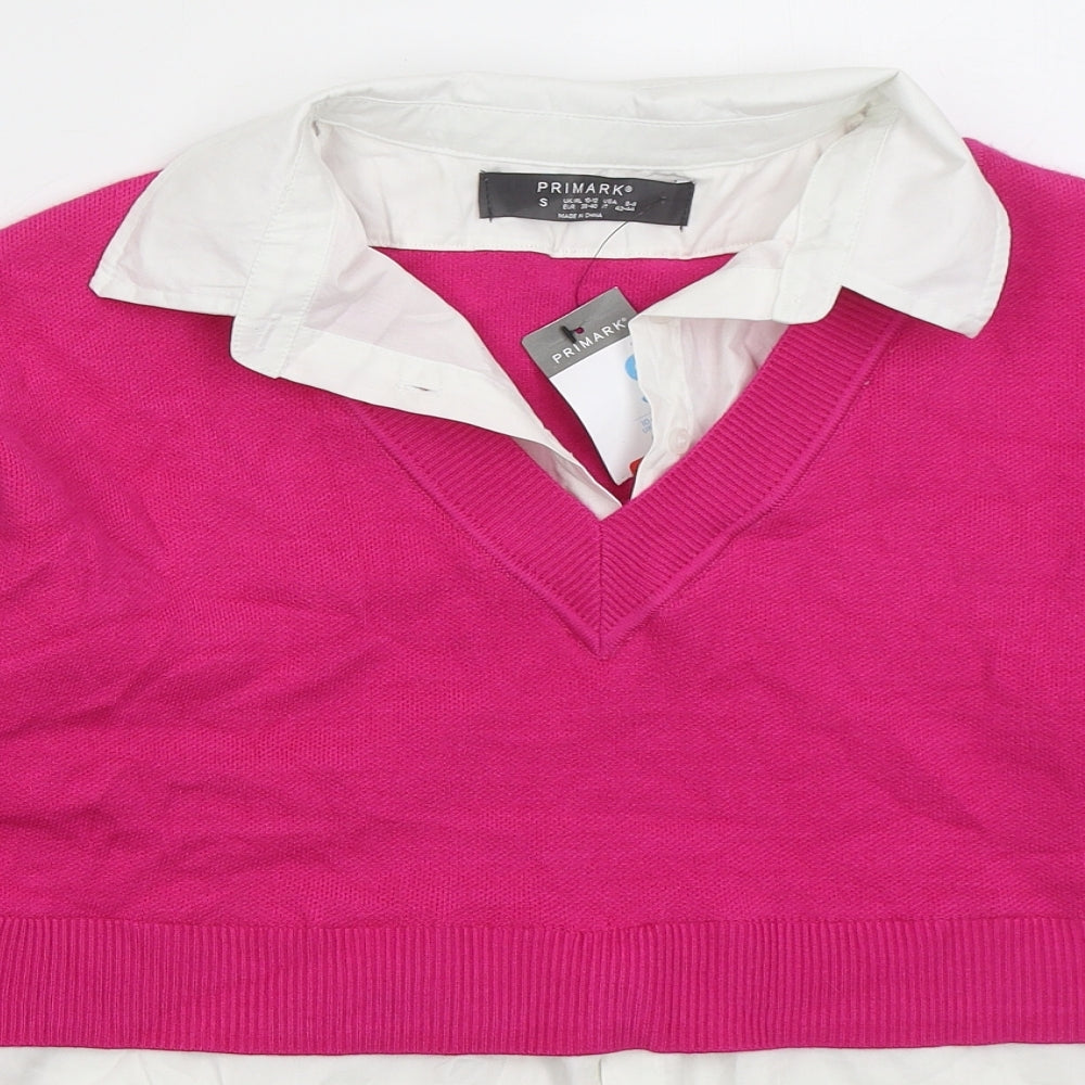 Primark Womens Pink Collared Cotton Pullover Jumper Size S