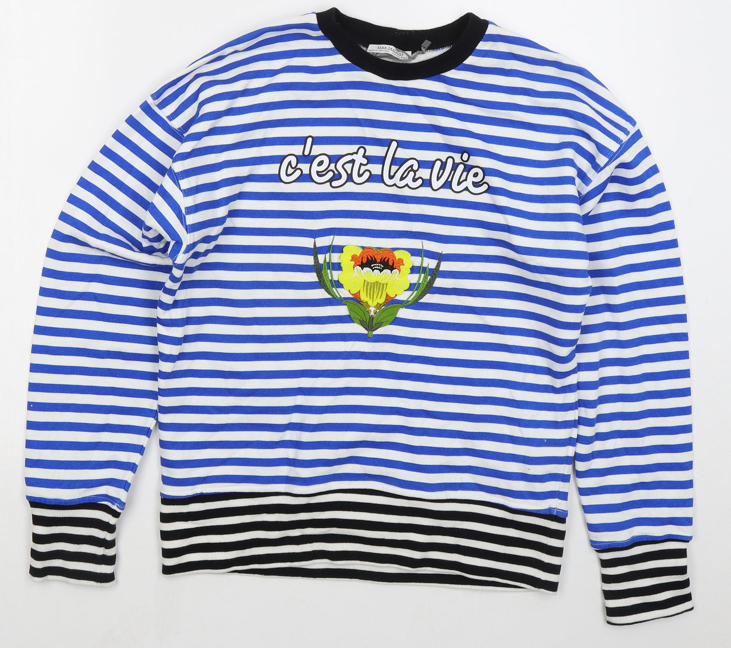 Zara Womens Blue Striped Cotton Pullover Sweatshirt Size M Pullover - C'est La Vie