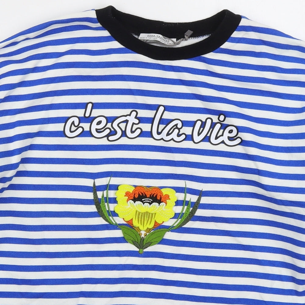 Zara Womens Blue Striped Cotton Pullover Sweatshirt Size M Pullover - C'est La Vie