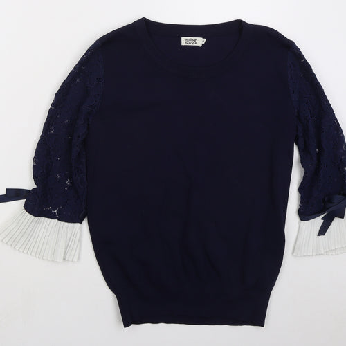 Holly Bracken Womens Blue Crew Neck Nylon Pullover Jumper Size M
