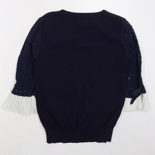 Holly Bracken Womens Blue Crew Neck Nylon Pullover Jumper Size M
