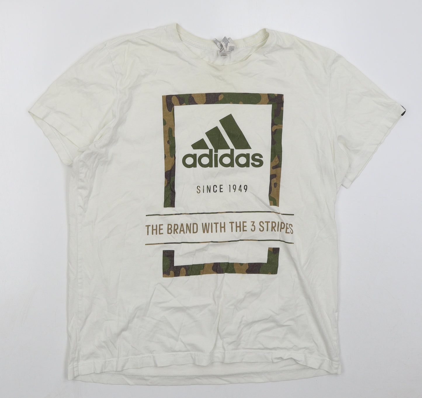 adidas Mens White Cotton T-Shirt Size L Crew Neck