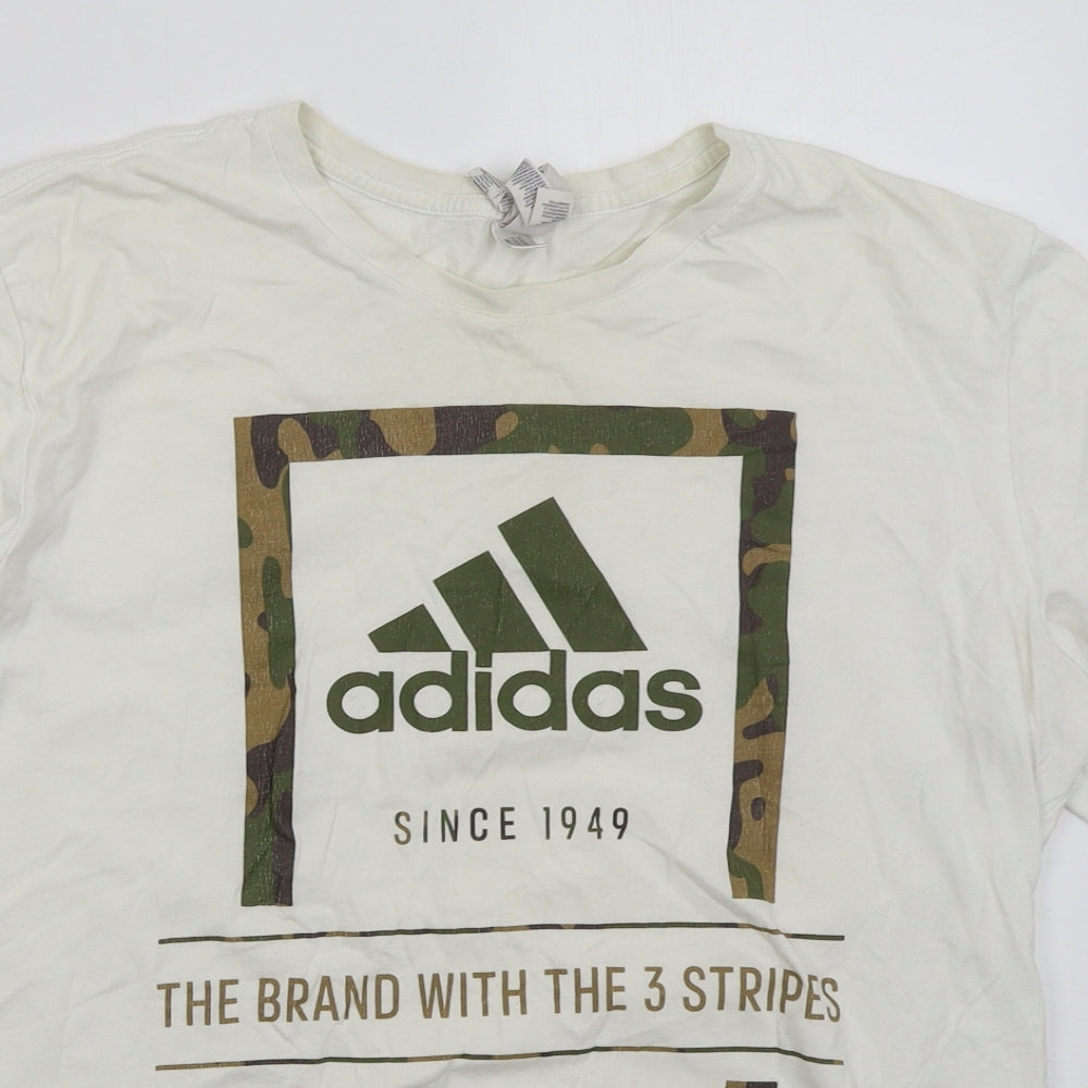 adidas Mens White Cotton T-Shirt Size L Crew Neck