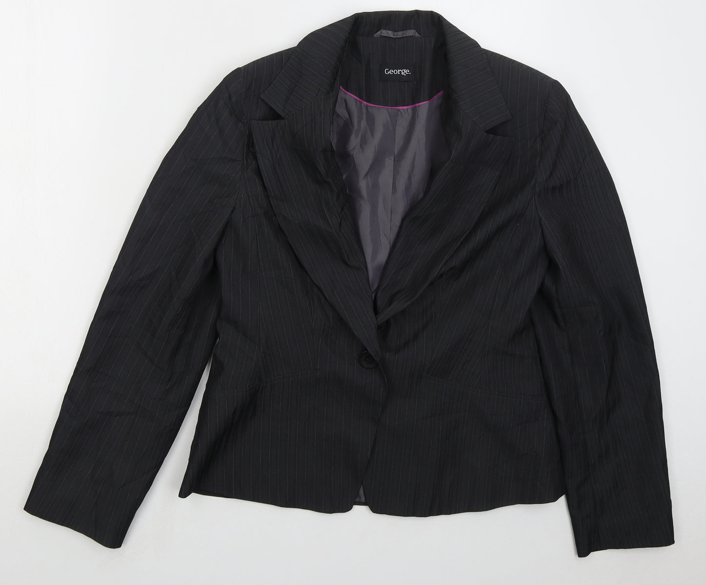 George Womens Grey Striped Polyester Jacket Suit Jacket Size 14