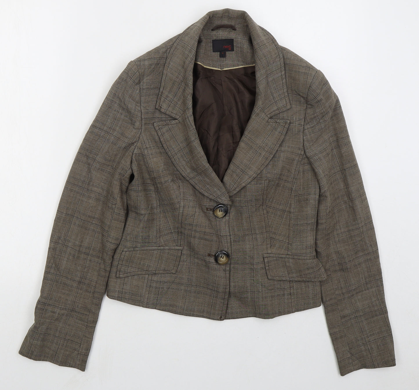 NEXT Womens Brown Check Polyester Jacket Suit Jacket Size 10