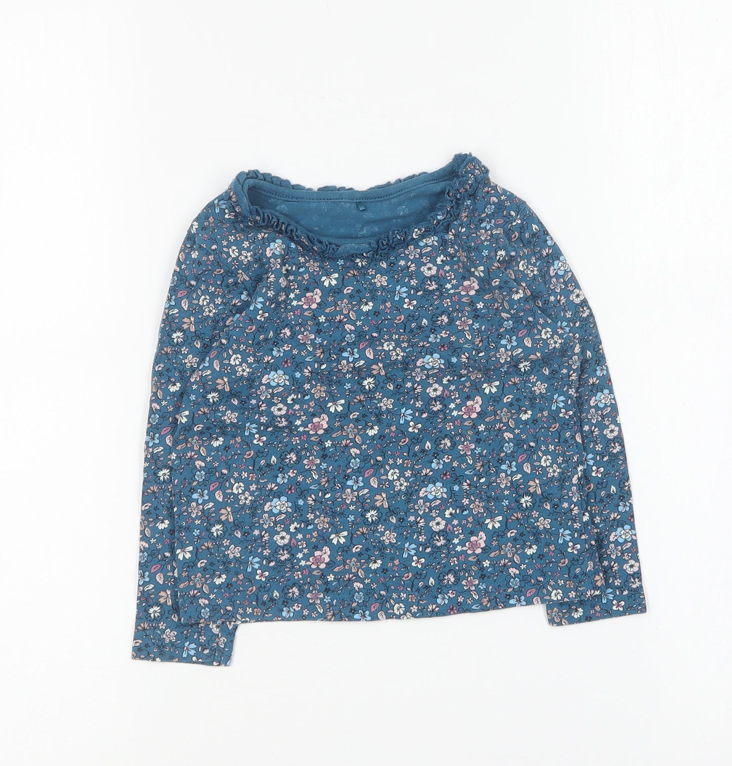 George Girls Blue Floral Cotton Basic T-Shirt Size 18-24 Months Round Neck