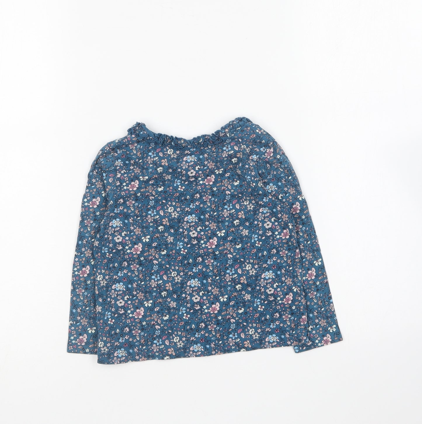 George Girls Blue Floral Cotton Basic T-Shirt Size 18-24 Months Round Neck