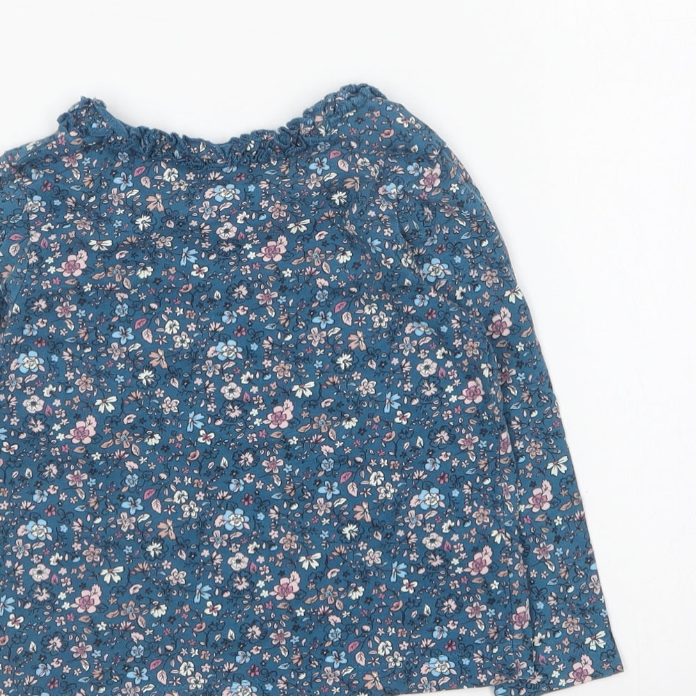 George Girls Blue Floral Cotton Basic T-Shirt Size 18-24 Months Round Neck