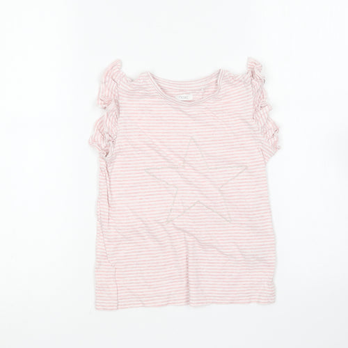 NEXT Girls Pink Striped Cotton Basic T-Shirt Size 6 Years Round Neck