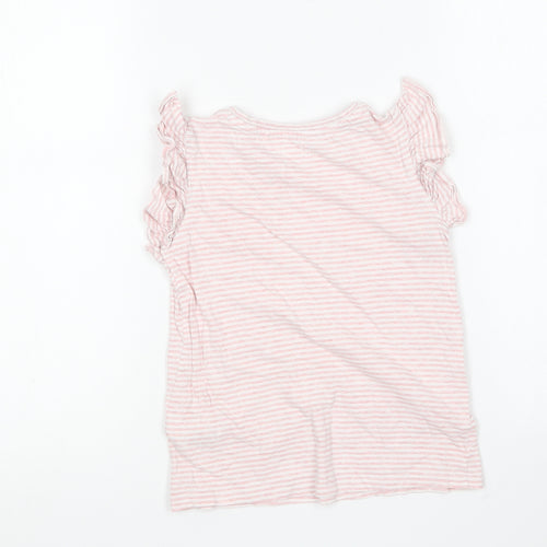 NEXT Girls Pink Striped Cotton Basic T-Shirt Size 6 Years Round Neck