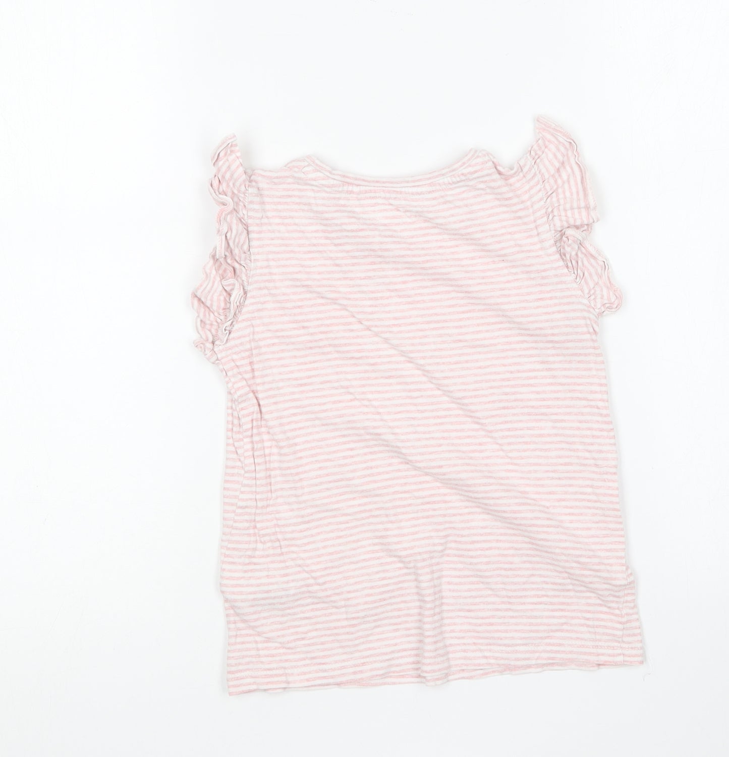 NEXT Girls Pink Striped Cotton Basic T-Shirt Size 6 Years Round Neck