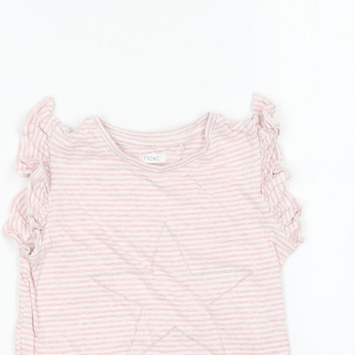 NEXT Girls Pink Striped Cotton Basic T-Shirt Size 6 Years Round Neck