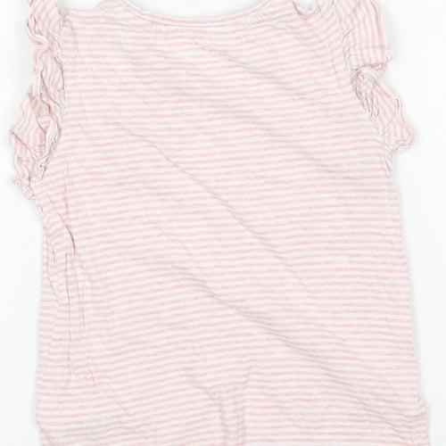 NEXT Girls Pink Striped Cotton Basic T-Shirt Size 6 Years Round Neck