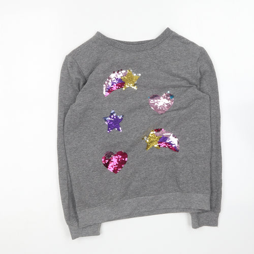 BPC Girls Grey Round Neck Cotton Pullover Jumper Size 10-11 Years