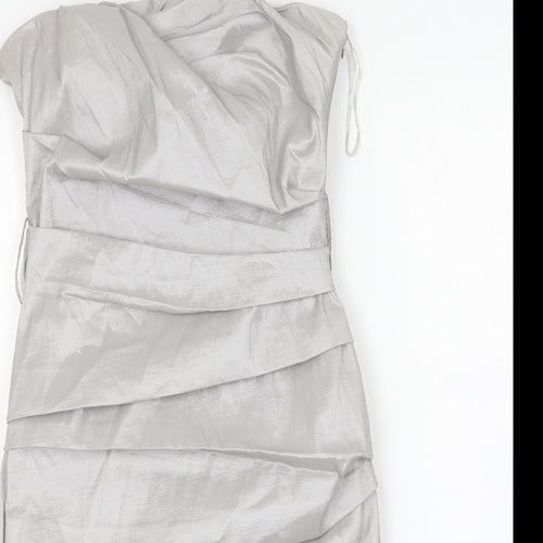 Rise Womens Silver Polyester Bodycon Size 8 Square Neck