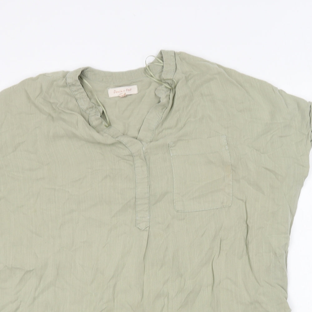 F&F Womens Green Lyocell Basic Blouse Size 8 V-Neck