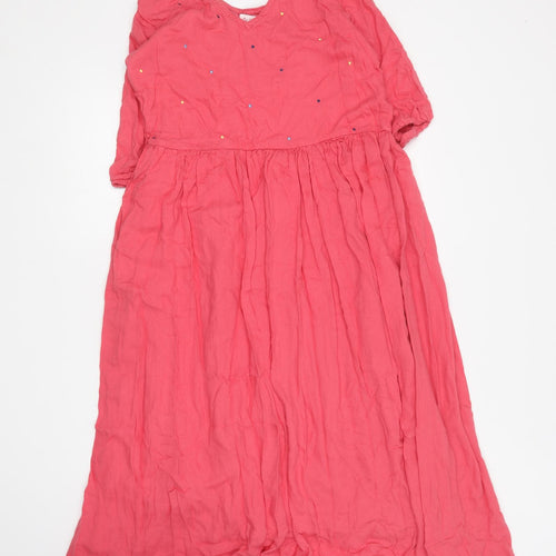 Cathie Womens Pink Cotton Skater Dress Size M Round Neck