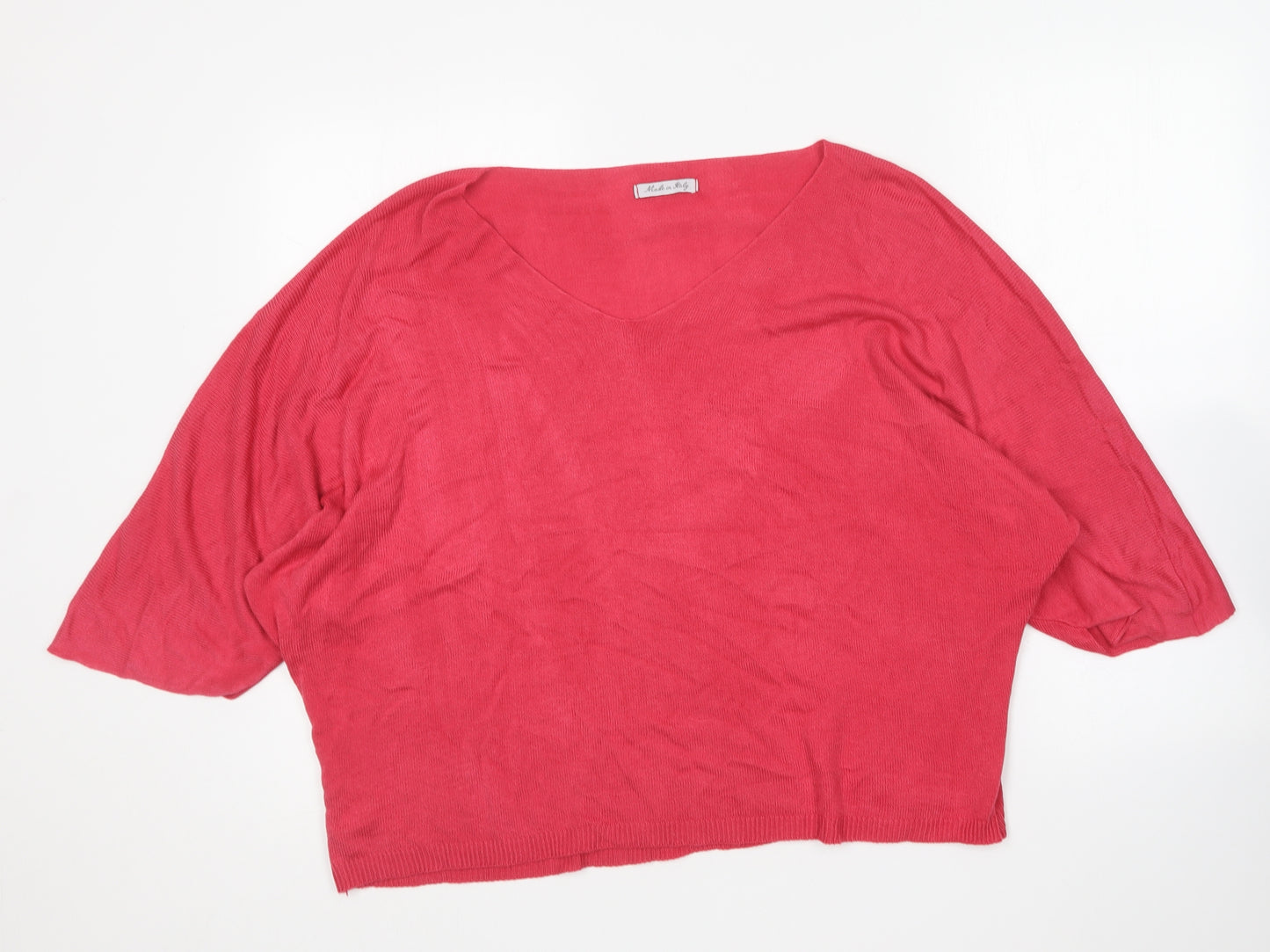 Made in Italy Womens Pink V-Neck Modal Pullover Jumper Size 16