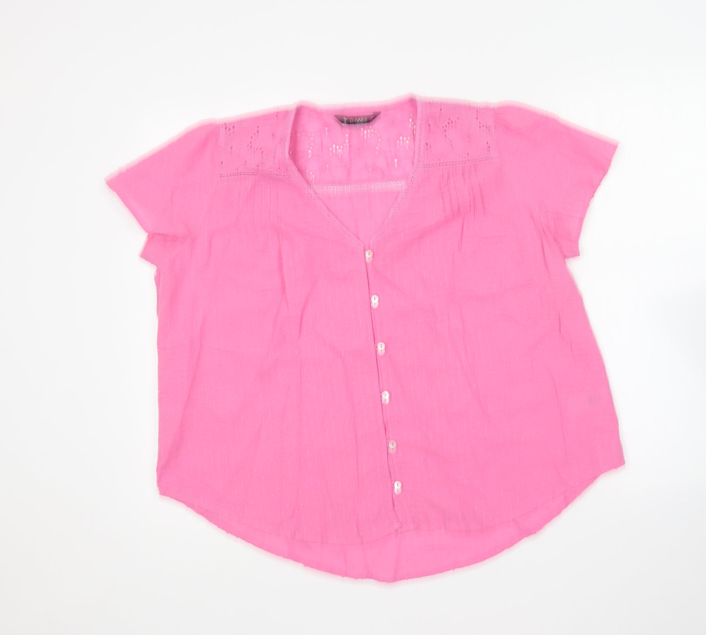Dunnes Stores Womens Pink Cotton Basic Blouse Size L V-Neck