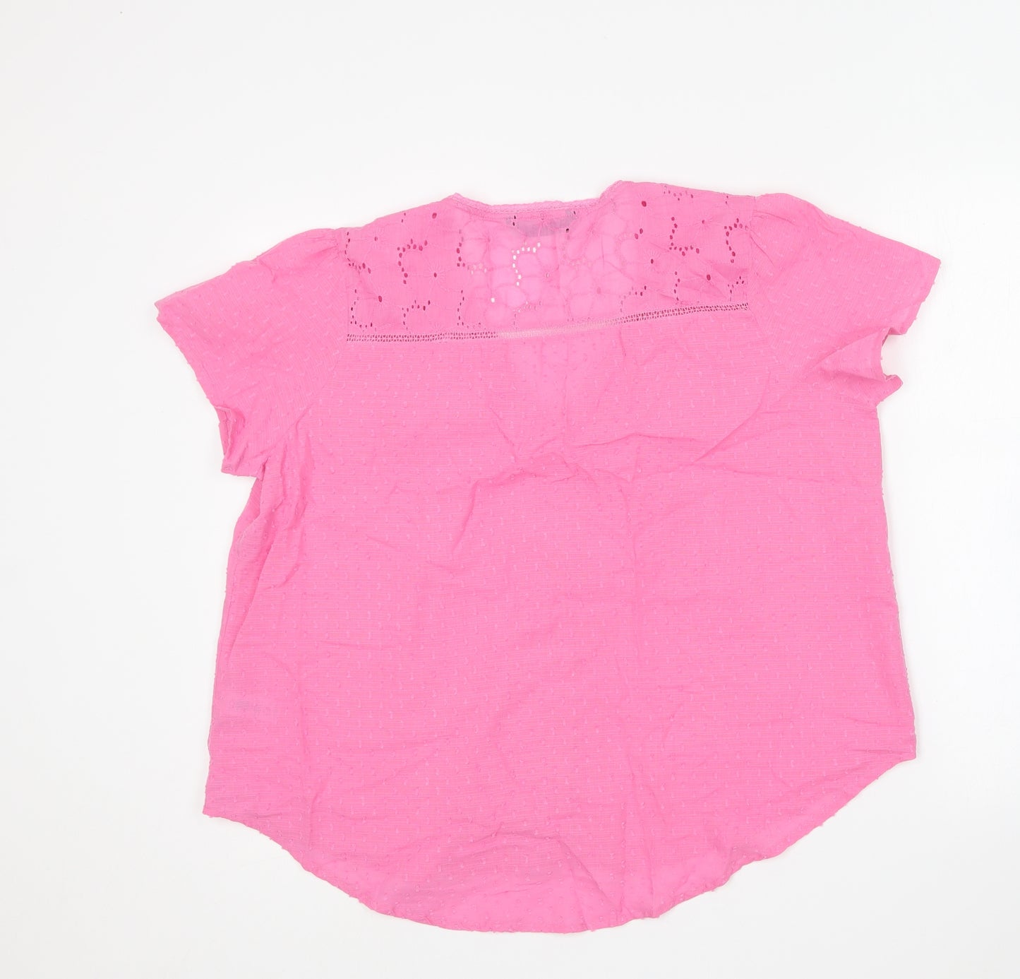 Dunnes Stores Womens Pink Cotton Basic Blouse Size L V-Neck