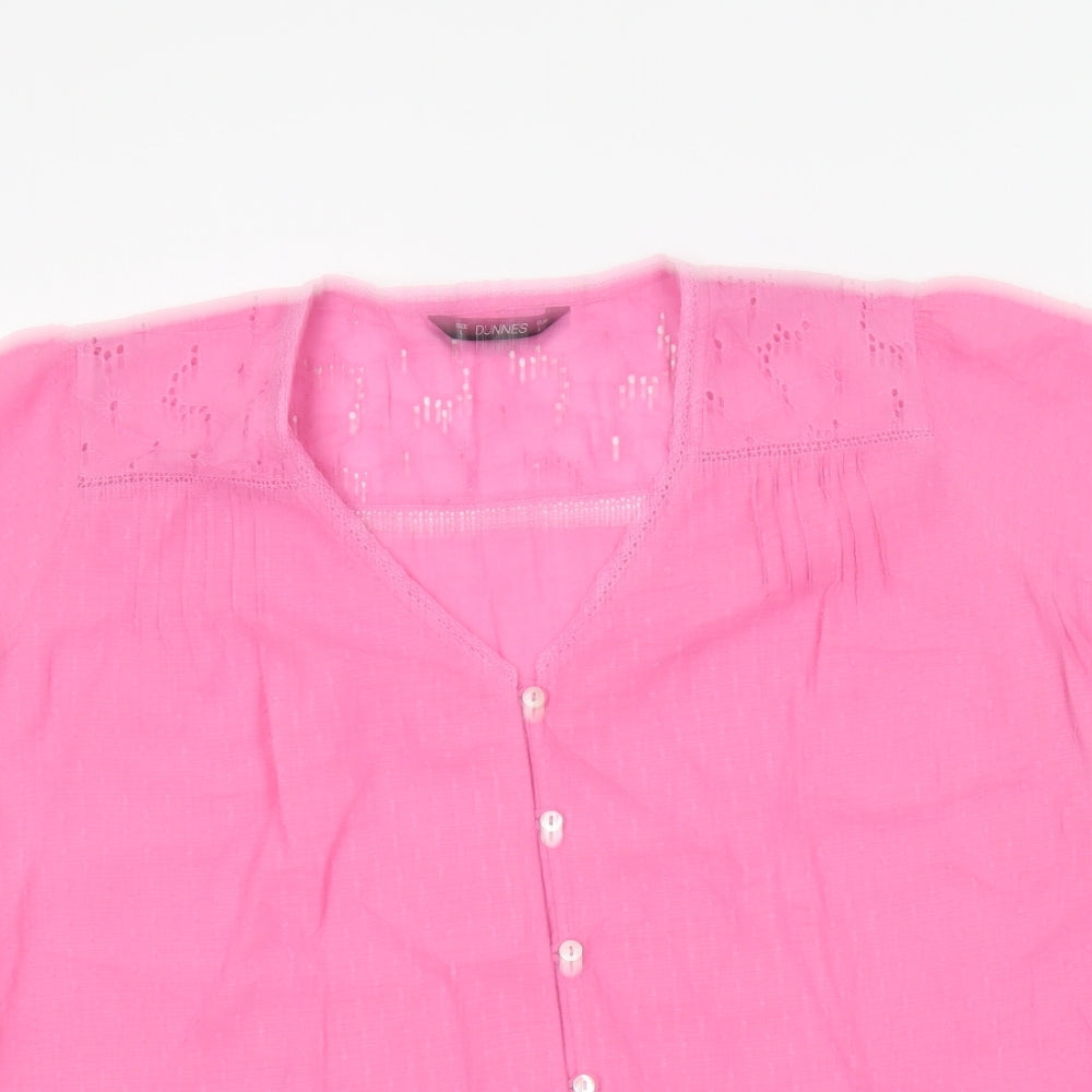 Dunnes Stores Womens Pink Cotton Basic Blouse Size L V-Neck
