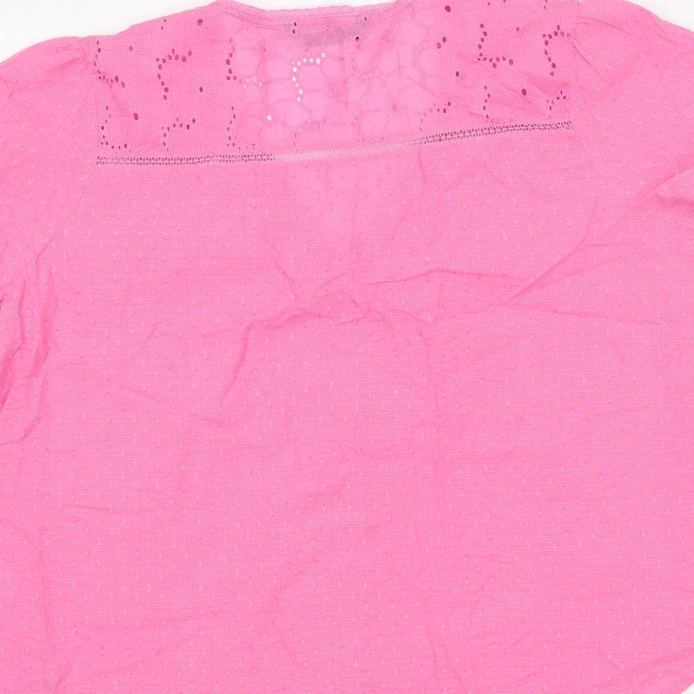 Dunnes Stores Womens Pink Cotton Basic Blouse Size L V-Neck