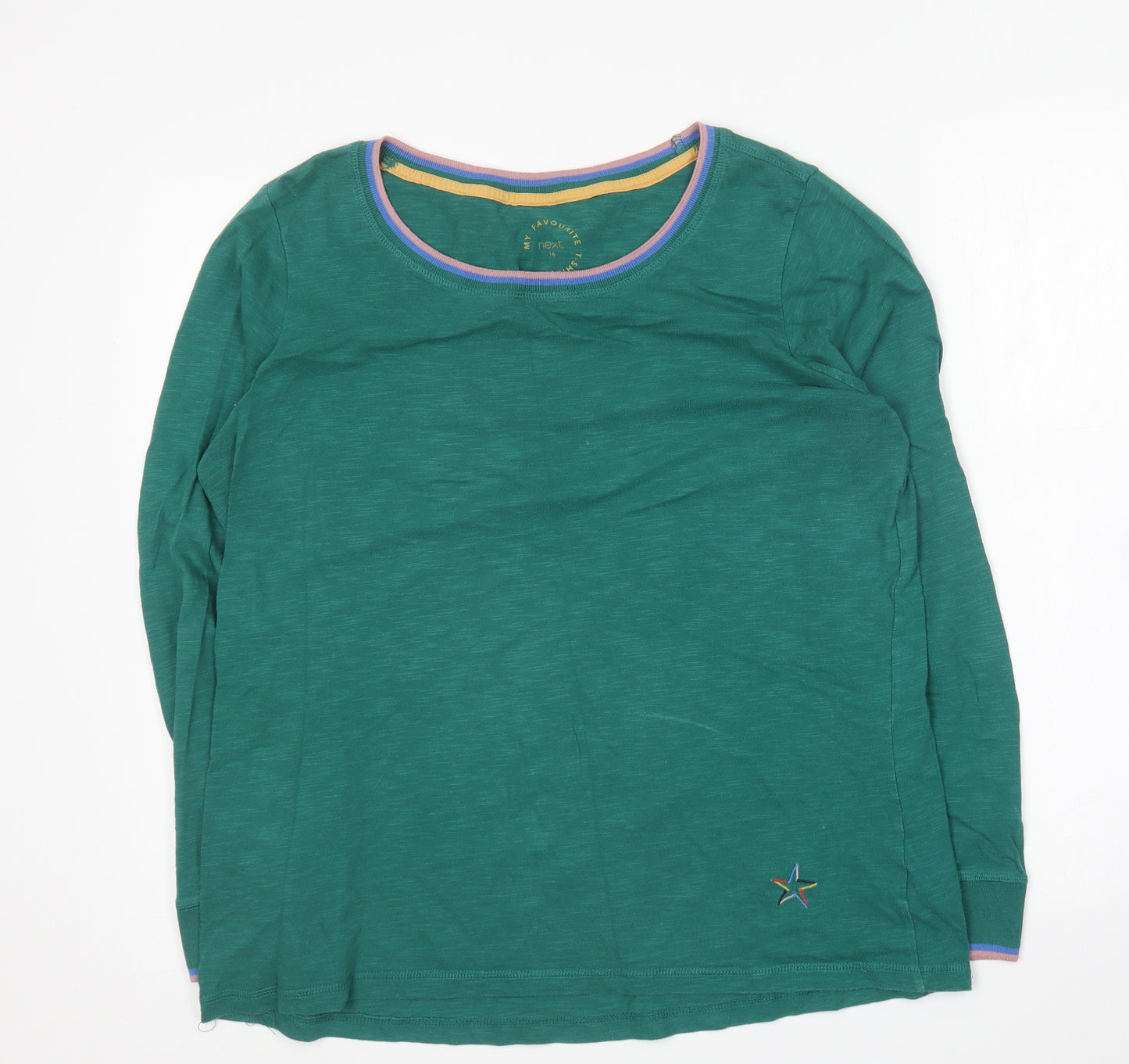 NEXT Womens Green Cotton Basic T-Shirt Size 16 Round Neck