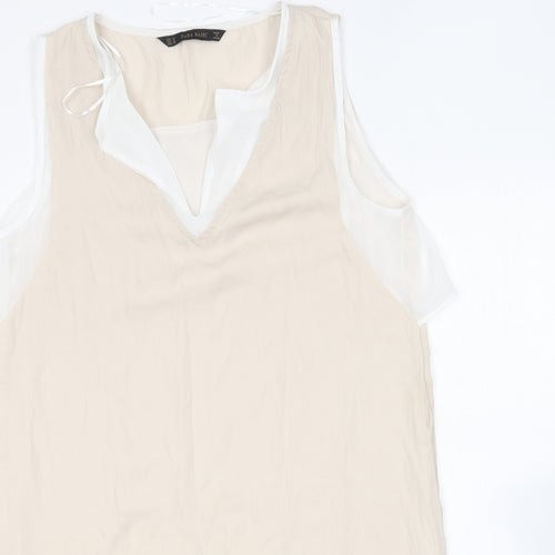 Zara Womens Beige Polyester Basic Blouse Size M V-Neck