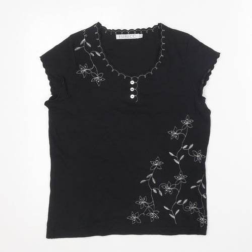 Emreco Womens Black Cotton Basic T-Shirt Size 12 Round Neck
