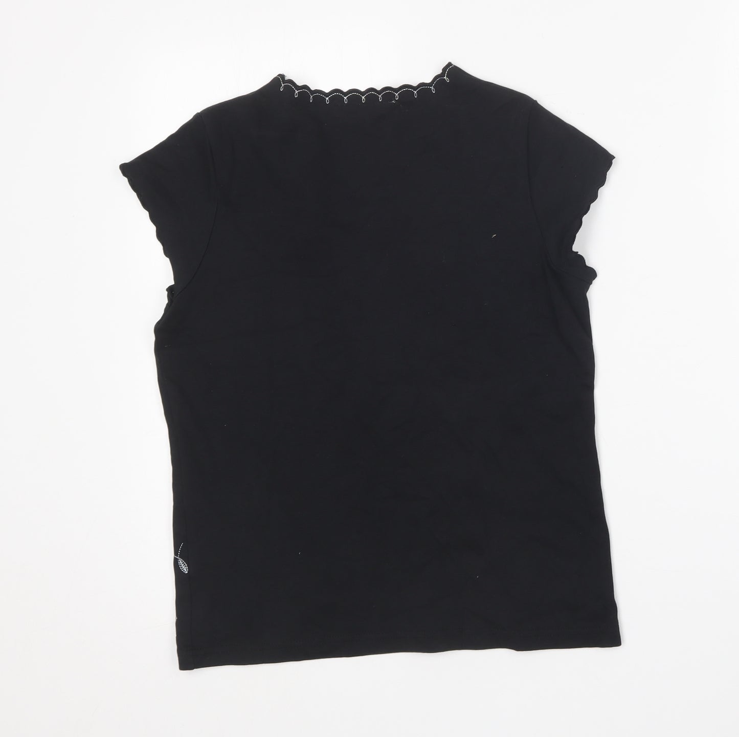 Emreco Womens Black Cotton Basic T-Shirt Size 12 Round Neck