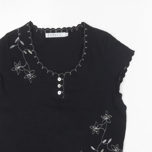 Emreco Womens Black Cotton Basic T-Shirt Size 12 Round Neck