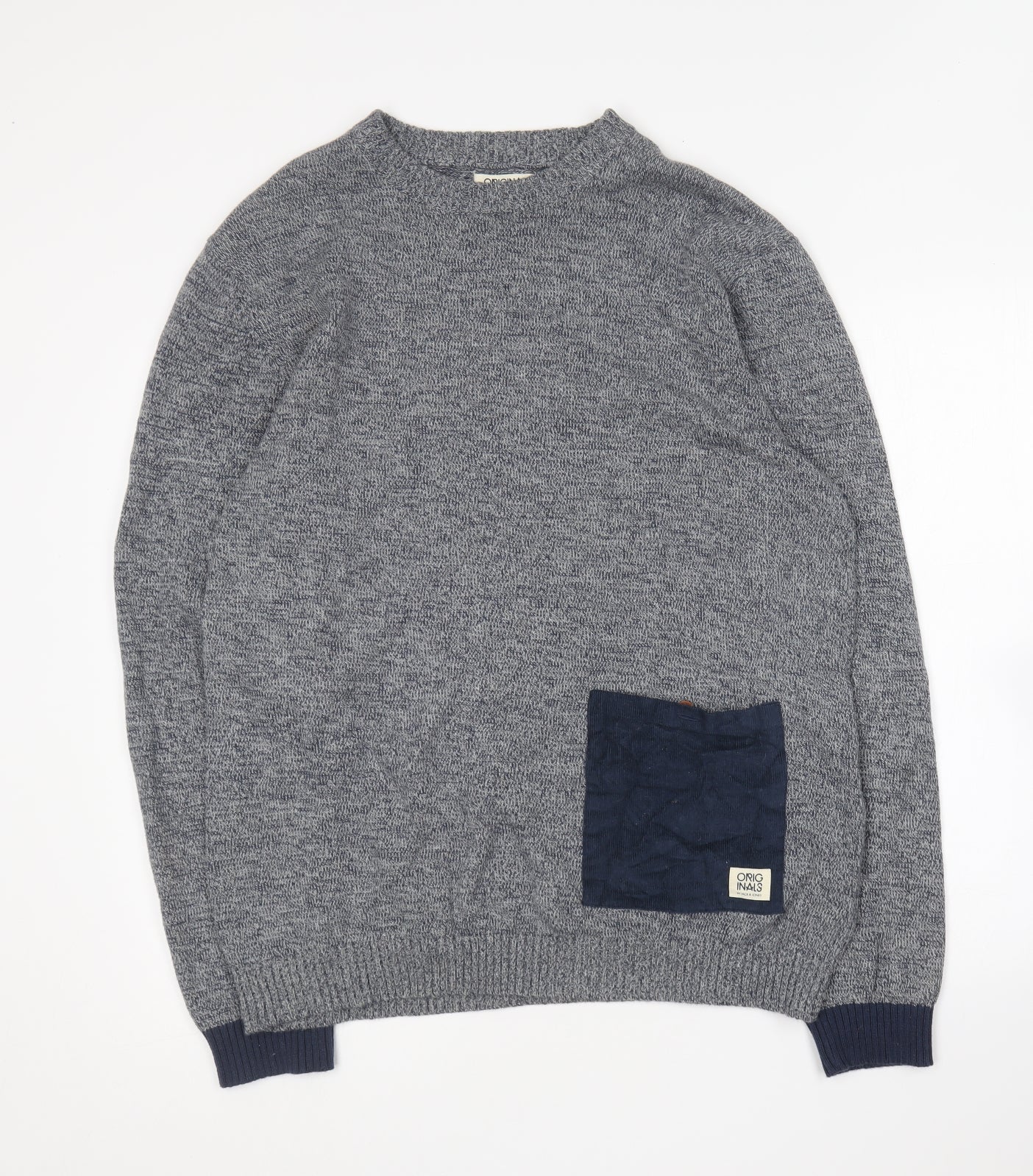 JACK & JONES Mens Blue Round Neck Cotton Pullover Jumper Size 2XL