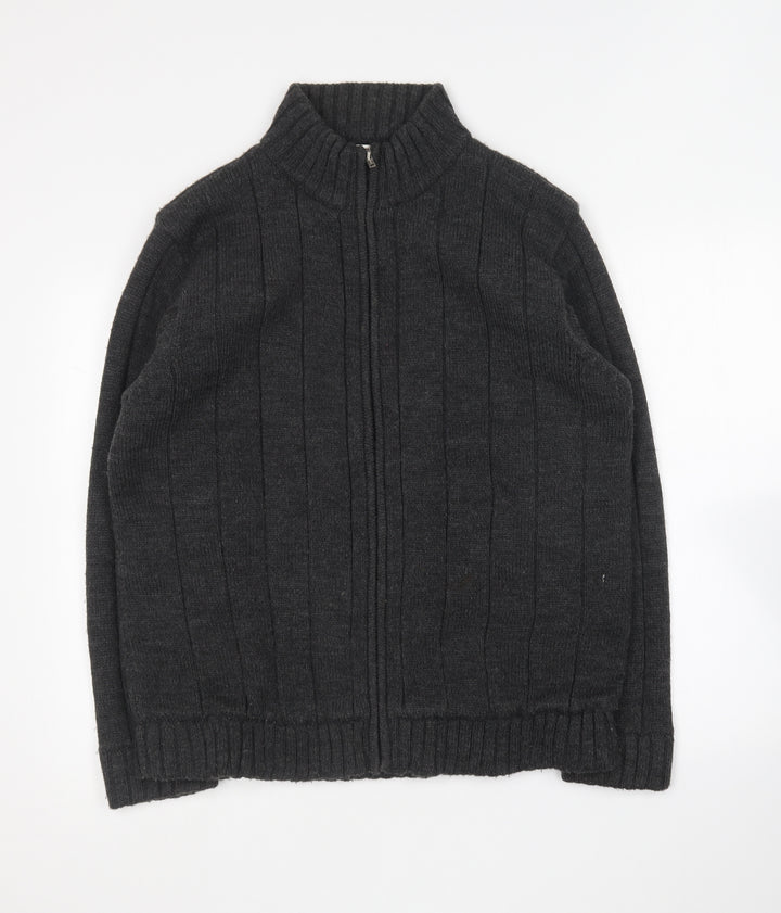 EWM Mens Grey Collared Acrylic Full Zip Jumper