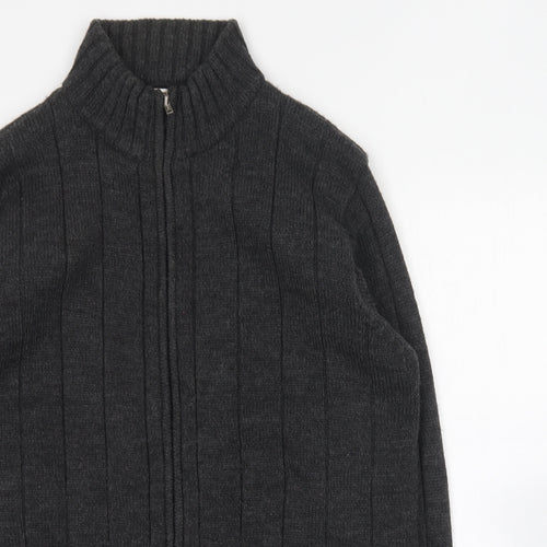 EWM Mens Grey Collared Acrylic Full Zip Jumper