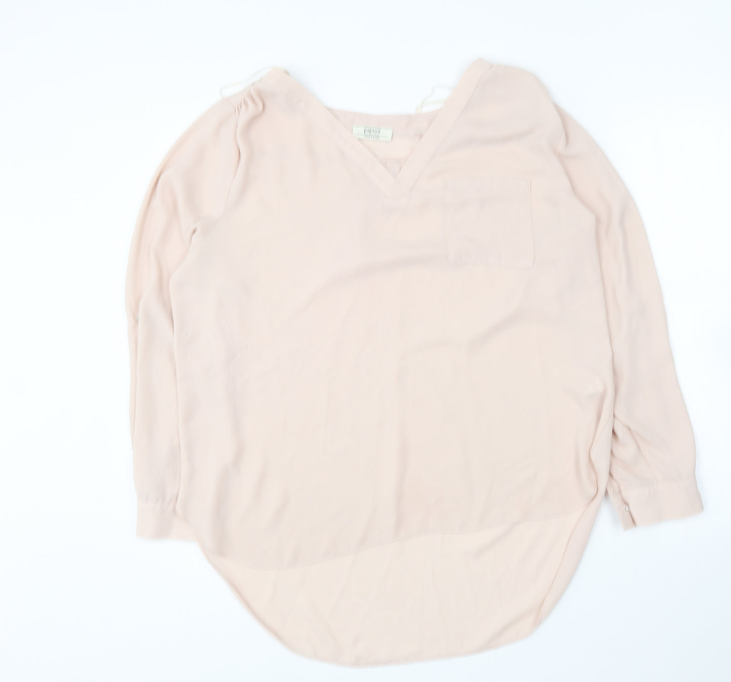Papaya Womens Beige Polyester Basic Blouse Size 16 V-Neck