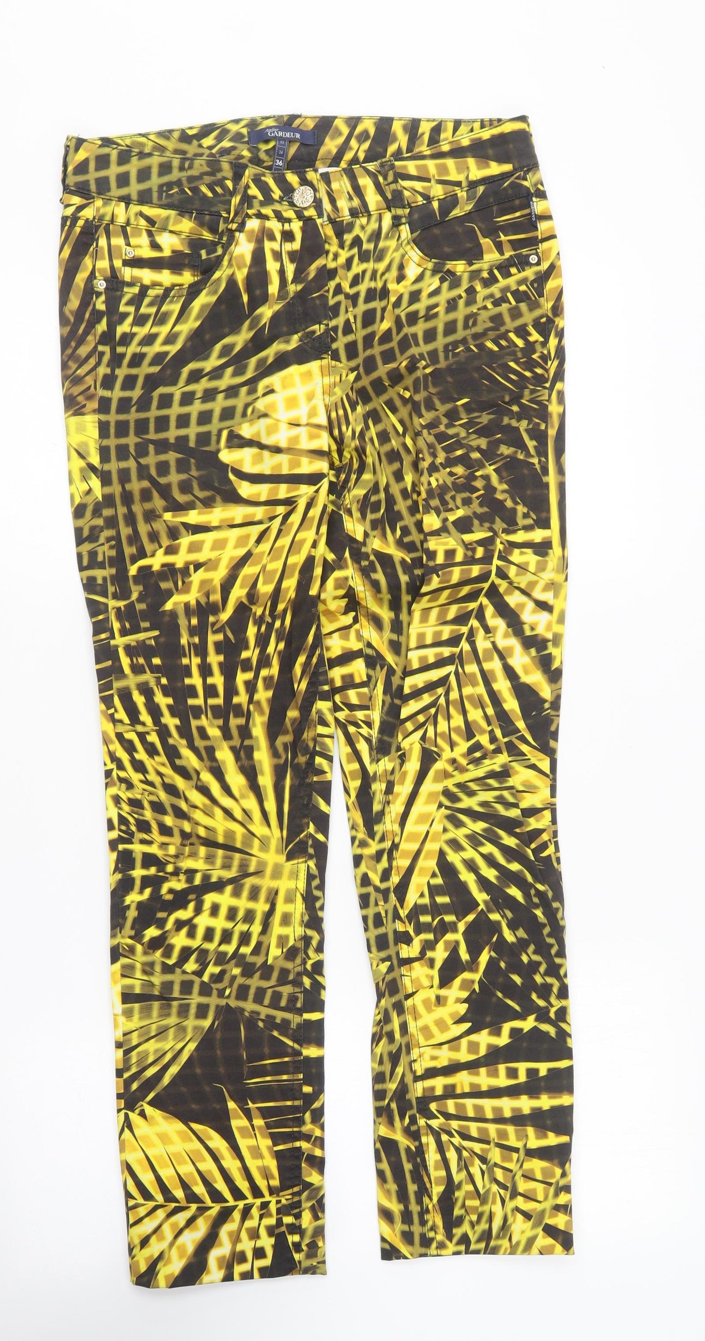 Atelier Gardeur Womens Yellow Cotton Trousers Size 8 L28 in Regular