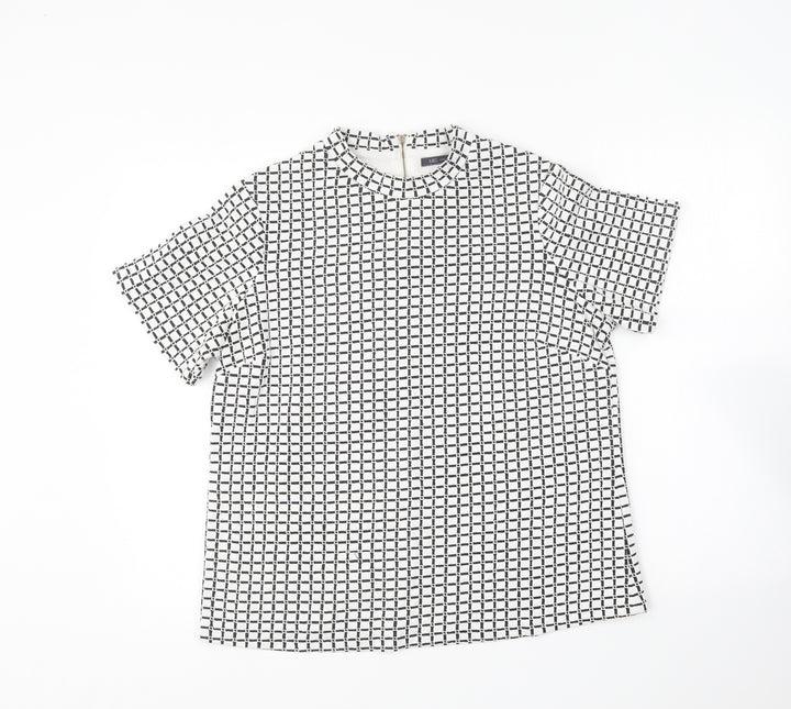 Marks & Spencer Womens Black Geometric Cotton Basic T-Shirt Size 14 Round Neck -