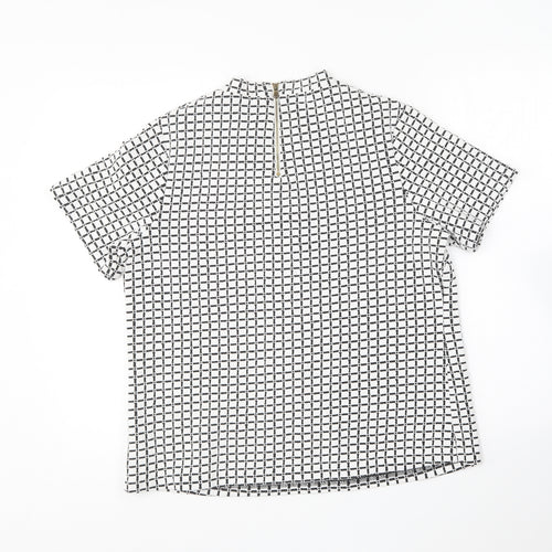 Marks and Spencer Womens Black Geometric Cotton Basic T-Shirt Size 14 Round Neck -