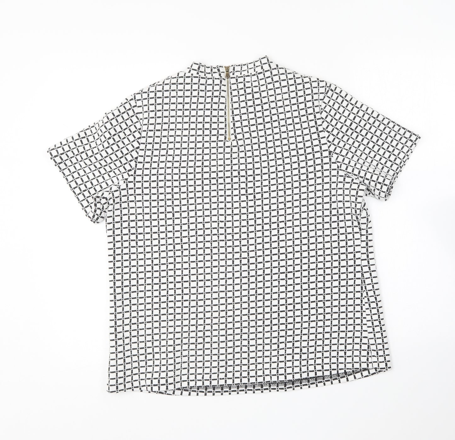 Marks and Spencer Womens Black Geometric Cotton Basic T-Shirt Size 14 Round Neck -