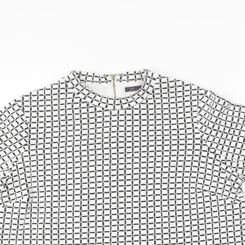 Marks and Spencer Womens Black Geometric Cotton Basic T-Shirt Size 14 Round Neck -