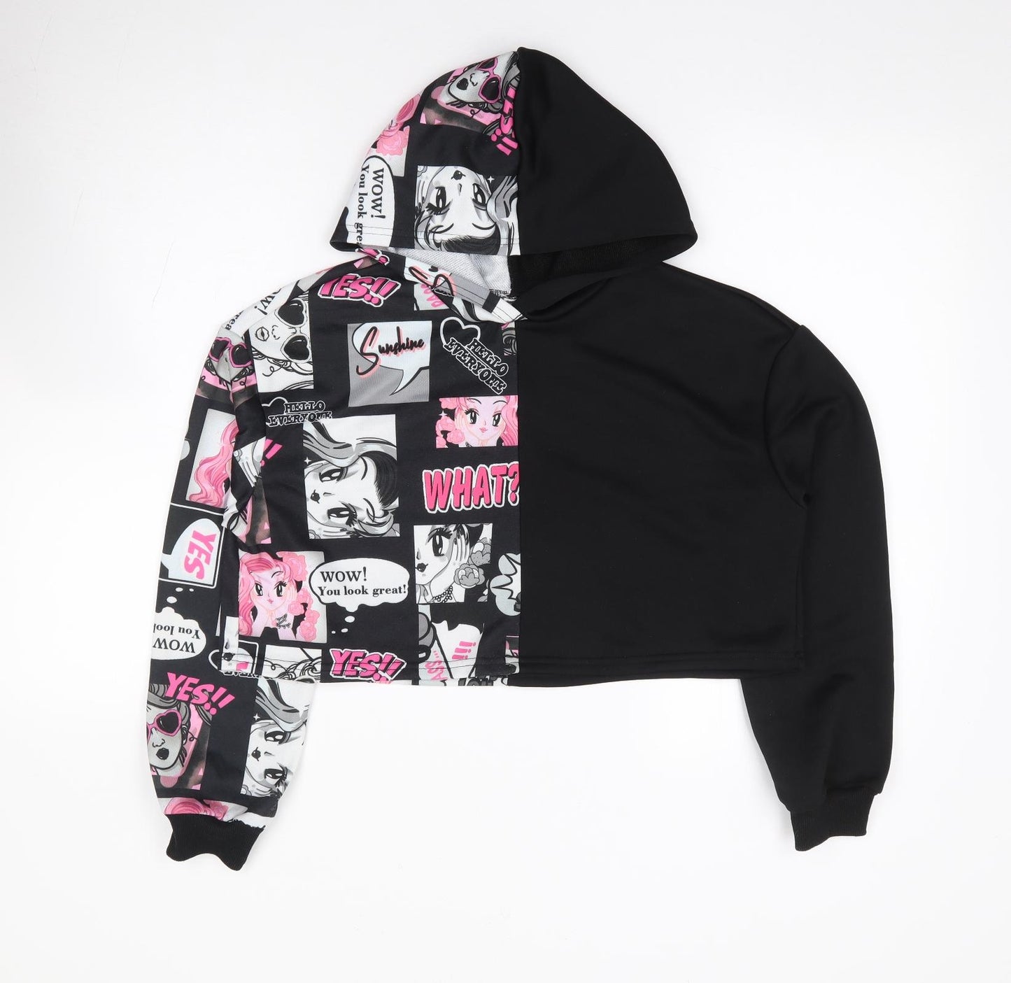 SheIn Girls Black Geometric Polyester Pullover Hoodie Size 12-13 Years Pullover - Anime