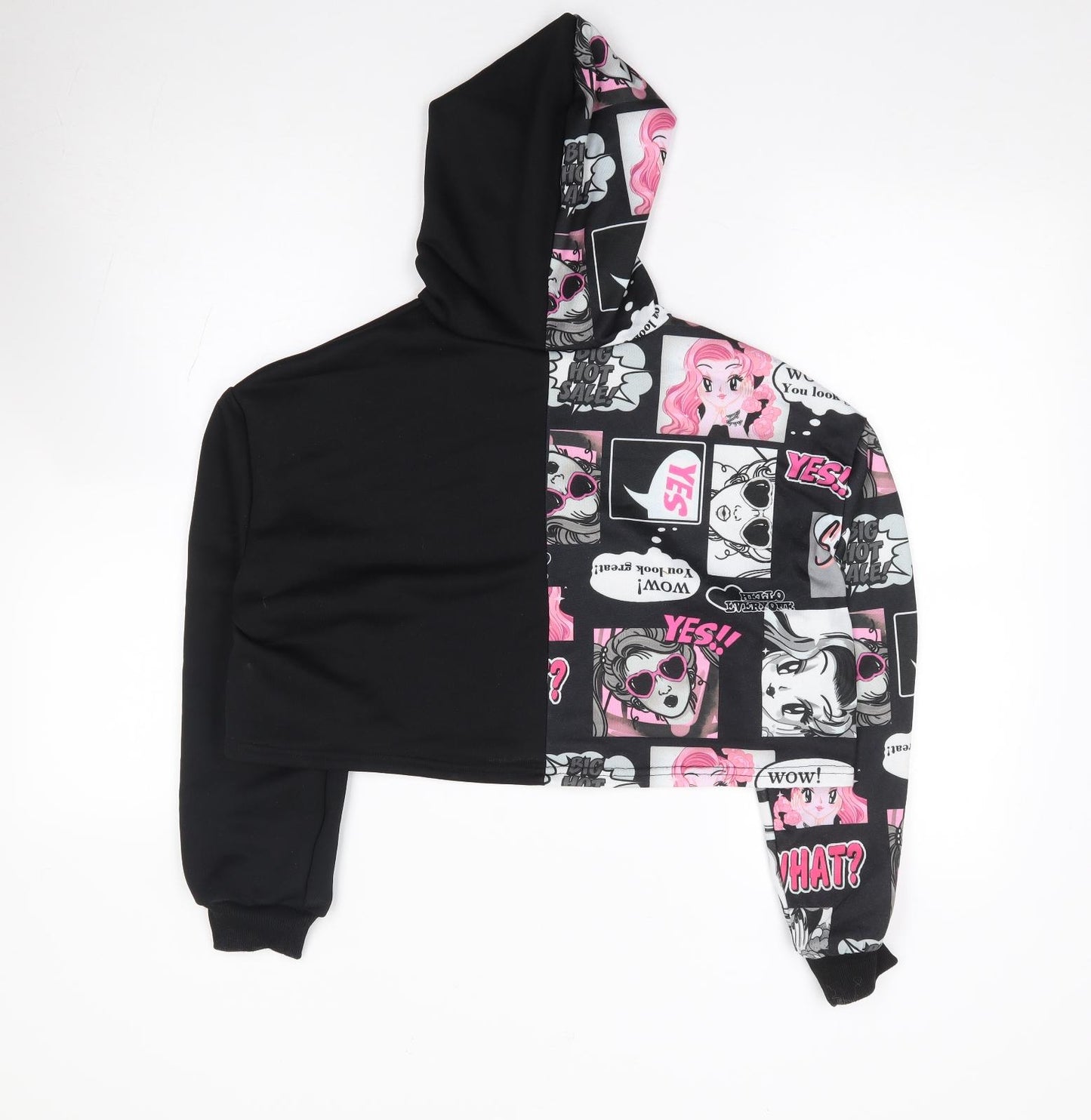 SheIn Girls Black Geometric Polyester Pullover Hoodie Size 12-13 Years Pullover - Anime