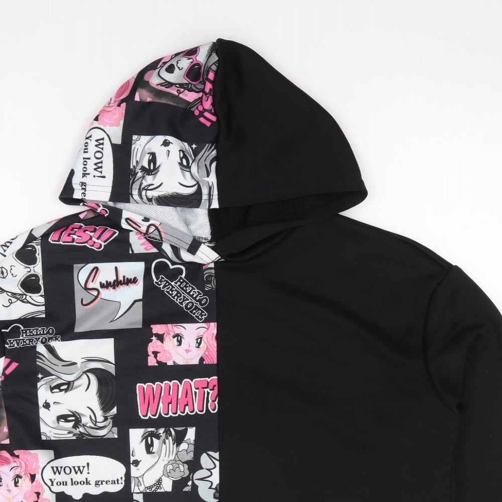 SheIn Girls Black Geometric Polyester Pullover Hoodie Size 12-13 Years Pullover - Anime
