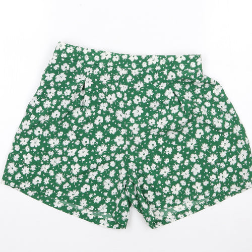 SheIn Girls Green Floral Polyester Mom Shorts Size 12 Years Regular Zip
